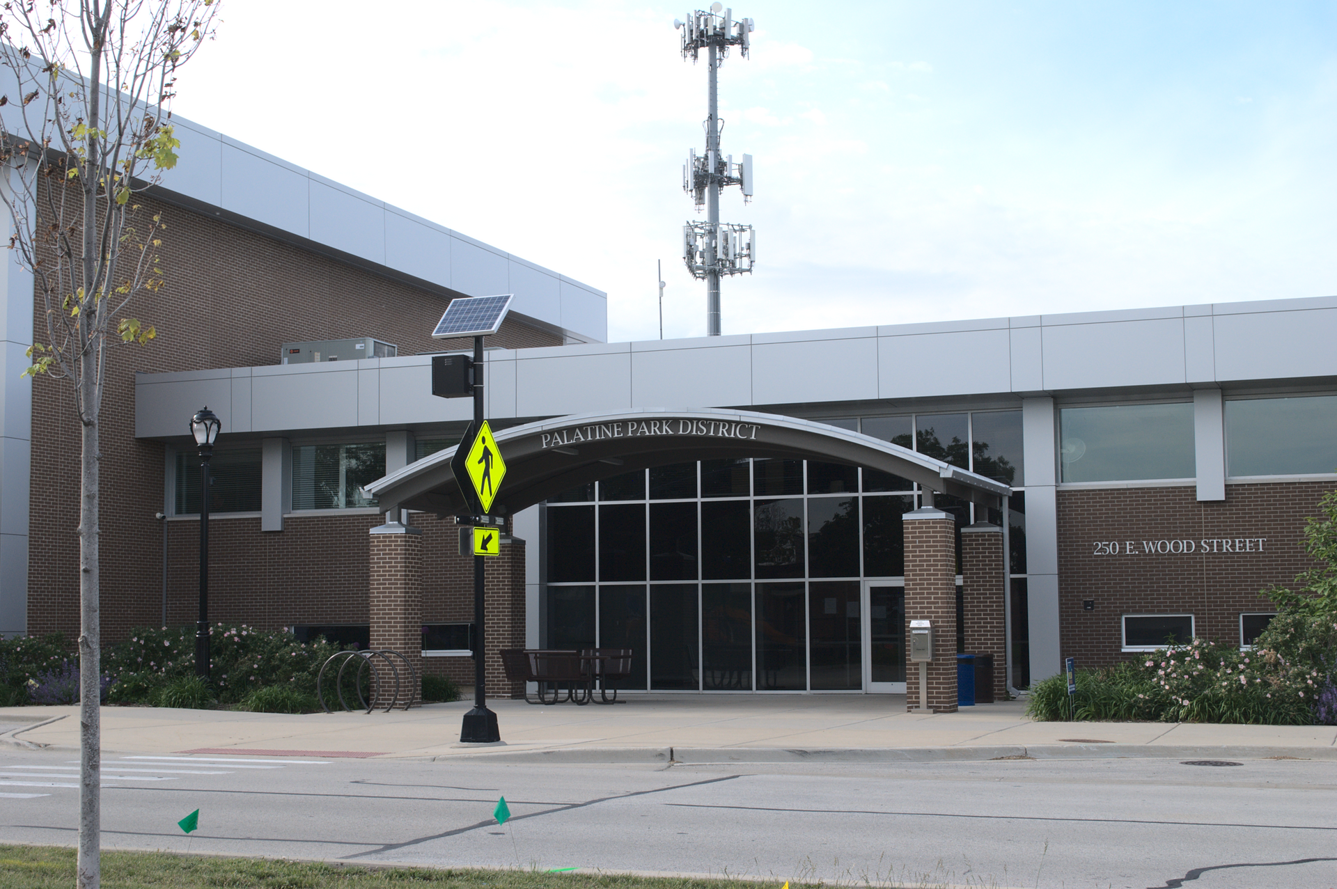 The main entrance of the Palatine Park District's Community Center in Palatine, Illinois